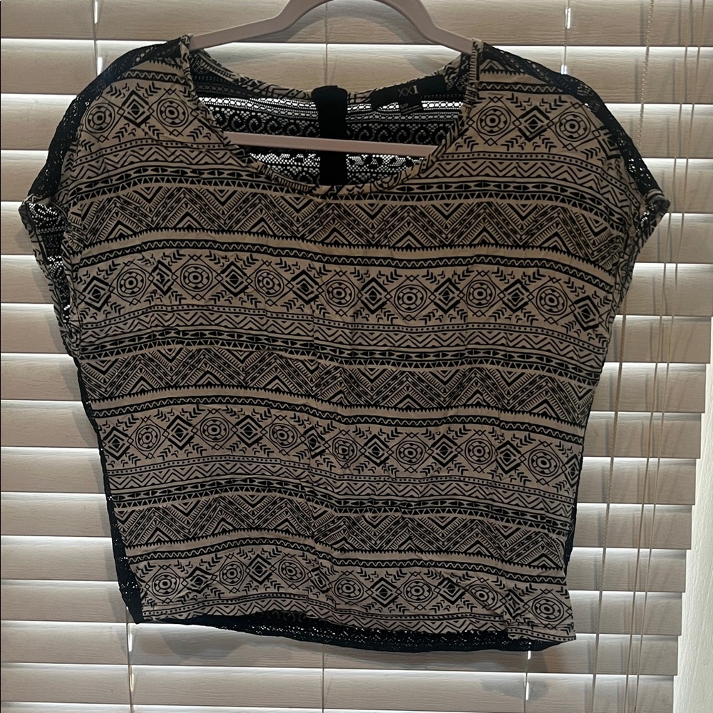 Forever 21 Black and White Tribal Crop Top